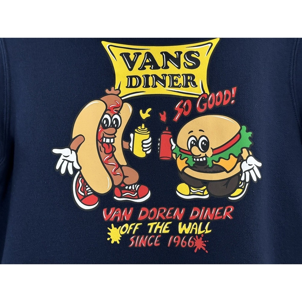 Vans Diner Hoodie Youth M Navy Blue Hot Dog Hamburger Full Zip Off The Wall